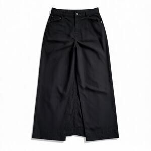 Pilcro Minimalist Black Linen Blend Midi Skirt High Slit Pockets Size 4